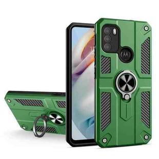 For Motorola Moto G60 Carbon Fiber Pattern PC + TPU Protective Case with Ring Holder(Dark Green)