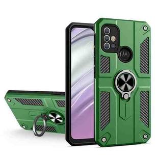 For Motorola Moto G10 / G20 / G30 Carbon Fiber Pattern PC + TPU Protective Case with Ring Holder(Dark Green)