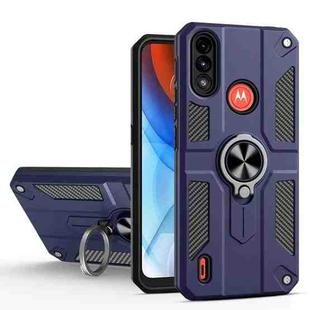 For Motorola Moto E7 Power Carbon Fiber Pattern PC + TPU Protective Case with Ring Holder(Sapphire Blue)