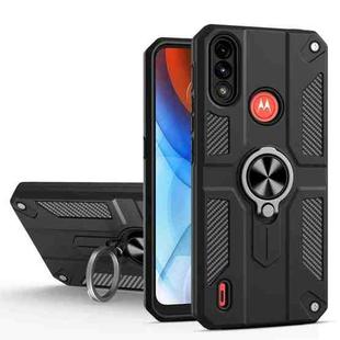 For Motorola Moto E7 Power Carbon Fiber Pattern PC + TPU Protective Case with Ring Holder(Black)