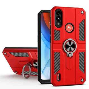 For Motorola Moto E7 Power Carbon Fiber Pattern PC + TPU Protective Case with Ring Holder(Red)
