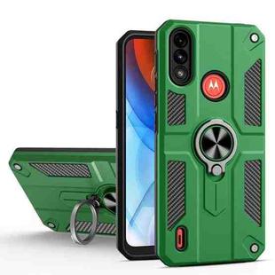 For Motorola Moto E7 Power Carbon Fiber Pattern PC + TPU Protective Case with Ring Holder(Dark Green)