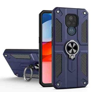 For Motorola Moto G Play (2021) Carbon Fiber Pattern PC + TPU Protective Case with Ring Holder(Sapphire Blue)