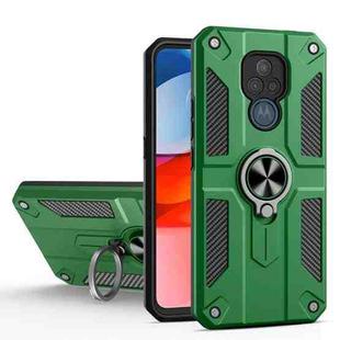 For Motorola Moto G Play (2021) Carbon Fiber Pattern PC + TPU Protective Case with Ring Holder(Dark Green)