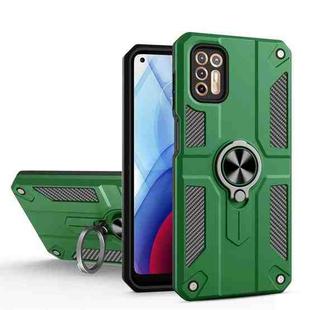 For Motorola Moto G Stylus (2021) Carbon Fiber Pattern PC + TPU Protective Case with Ring Holder(Dark Green)