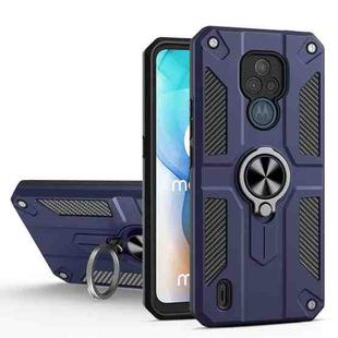 For Motorola Moto E7 Carbon Fiber Pattern PC + TPU Protective Case with Ring Holder(Sapphire Blue)