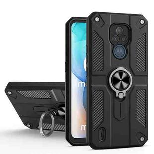 For Motorola Moto E7 Carbon Fiber Pattern PC + TPU Protective Case with Ring Holder(Black)