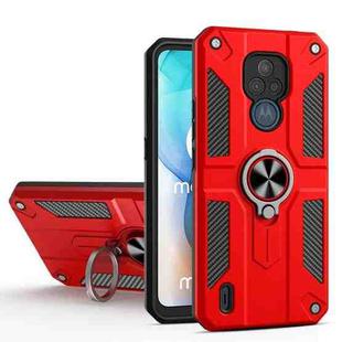 For Motorola Moto E7 Carbon Fiber Pattern PC + TPU Protective Case with Ring Holder(Red)