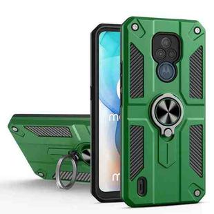 For Motorola Moto E7 Carbon Fiber Pattern PC + TPU Protective Case with Ring Holder(Dark Green)