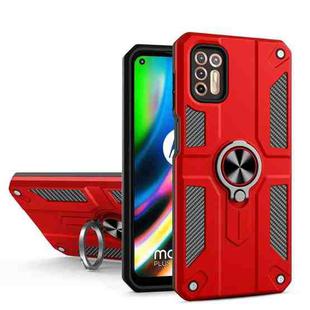 For Motorola Moto G9 Plus Carbon Fiber Pattern PC + TPU Protective Case with Ring Holder(Red)