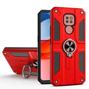 For Motorola Moto G9 Play Carbon Fiber Pattern PC + TPU Protective Case with Ring Holder(Red)