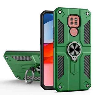 For Motorola Moto G9 Play Carbon Fiber Pattern PC + TPU Protective Case with Ring Holder(Dark Green)