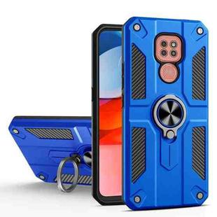 For Motorola Moto G9 Play Carbon Fiber Pattern PC + TPU Protective Case with Ring Holder(Dark Blue)