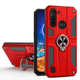 For Motorola Moto G8 Power Lite Carbon Fiber Pattern PC + TPU Protective Case with Ring Holder(Red)