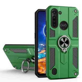 For Motorola Moto G8 Power Lite Carbon Fiber Pattern PC + TPU Protective Case with Ring Holder(Dark Green)