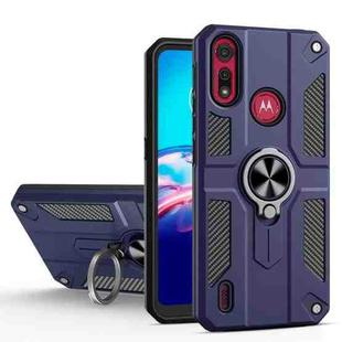 For Motorola Moto E6s (2020) Carbon Fiber Pattern PC + TPU Protective Case with Ring Holder(Sapphire Blue)