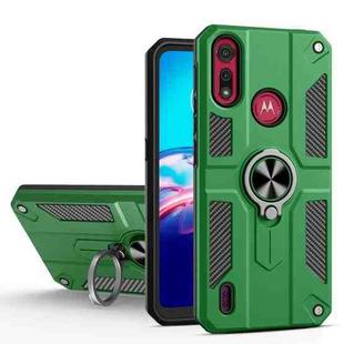 For Motorola Moto E6s (2020) Carbon Fiber Pattern PC + TPU Protective Case with Ring Holder(Dark Green)