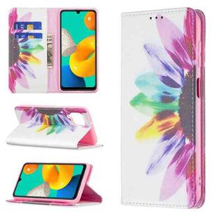 For Samsung Galaxy M32 Colored Drawing Pattern Invisible Magnetic Horizontal Flip PU Leather Case with Holder & Card Slots & Wallet(Sun Flower)