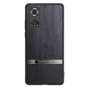 For Honor 50 Shang Rui Wood Grain Skin PU + TPU Shockproof Case(Black)