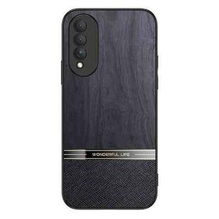 For Honor X20 Shang Rui Wood Grain Skin PU + TPU Shockproof Case(Black)