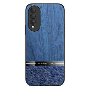 For Honor X20 Shang Rui Wood Grain Skin PU + TPU Shockproof Case(Blue)