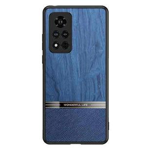 For Honor V40 5G Shang Rui Wood Grain Skin PU + TPU Shockproof Case(Blue)