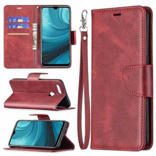 For OPPO A7 Retro Lambskin Texture Pure Color Horizontal Flip PU Leather Case with Holder & Card Slots & Wallet & Lanyard(Red)