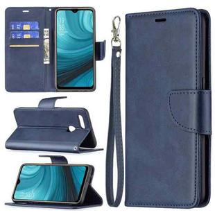 For OPPO A7 Retro Lambskin Texture Pure Color Horizontal Flip PU Leather Case with Holder & Card Slots & Wallet & Lanyard(Blue)