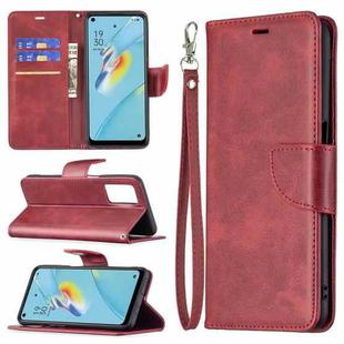 For OPPO A54 4G / 5G Retro Lambskin Texture Pure Color Horizontal Flip PU Leather Case with Holder & Card Slots & Wallet & Lanyard(Red)