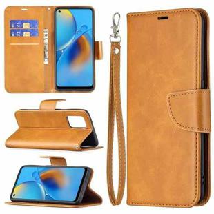 For OPPO A74 4G / F19 4G Retro Lambskin Texture Pure Color Horizontal Flip PU Leather Case with Holder & Card Slots & Wallet & Lanyard(Yellow)