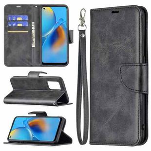 For OPPO A74 4G / F19 4G Retro Lambskin Texture Pure Color Horizontal Flip PU Leather Case with Holder & Card Slots & Wallet & Lanyard(Black)