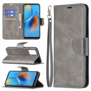 For OPPO A74 4G / F19 4G Retro Lambskin Texture Pure Color Horizontal Flip PU Leather Case with Holder & Card Slots & Wallet & Lanyard(Grey)