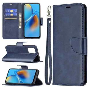 For OPPO A74 4G / F19 4G Retro Lambskin Texture Pure Color Horizontal Flip PU Leather Case with Holder & Card Slots & Wallet & Lanyard(Blue)