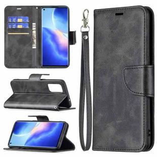 For OPPO Reno5 5G Retro Lambskin Texture Pure Color Horizontal Flip PU Leather Case with Holder & Card Slots & Wallet & Lanyard(Black)