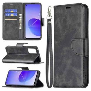 For OPPO Reno6 5G Retro Lambskin Texture Pure Color Horizontal Flip PU Leather Case with Holder & Card Slots & Wallet & Lanyard(Black)
