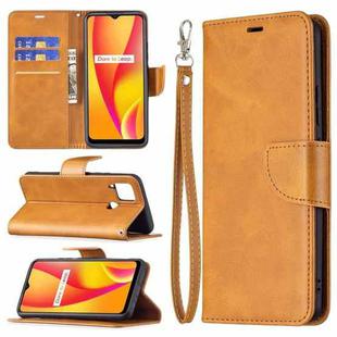 For OPPO Realme C15/C12/C25 Retro Lambskin Texture Pure Color Horizontal Flip PU Leather Case with Holder & Card Slots & Wallet & Lanyard(Yellow)