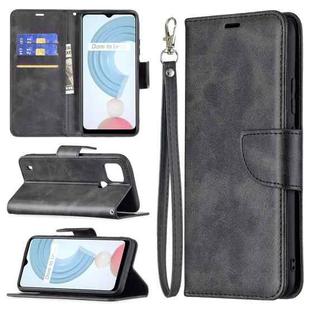 For OPPO Realme C21/C20 Retro Lambskin Texture Pure Color Horizontal Flip PU Leather Case with Holder & Card Slots & Wallet & Lanyard(Black)