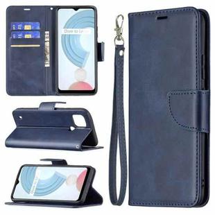 For OPPO Realme C21/C20 Retro Lambskin Texture Pure Color Horizontal Flip PU Leather Case with Holder & Card Slots & Wallet & Lanyard(Blue)