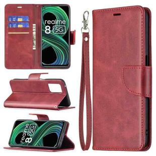 For OPPO Realme 8 5G/Realme V13 5G Retro Lambskin Texture Pure Color Horizontal Flip PU Leather Case with Holder & Card Slots & Wallet & Lanyard(Red)