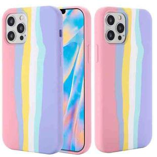For iPhone 13 Rainbow Liquid Silicone Shockproof Full Coverage Protective Case(Pink)