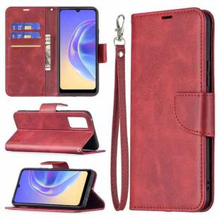 For vivo V21e 4G Retro Lambskin Texture Pure Color Horizontal Flip PU Leather Case with Holder & Card Slots & Wallet & Lanyard(Red)
