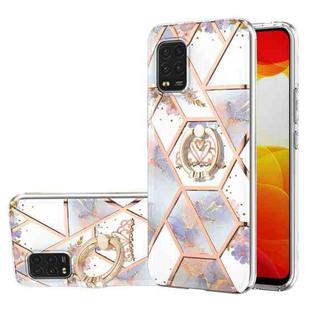 For Xiaomi Mi 10 Lite Electroplating Splicing Marble Flower Pattern TPU Shockproof Case with Rhinestone Ring Holder(Imperial Crown)