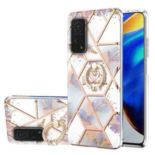For Xiaomi Mi 10T / Mi 10T Pro Electroplating Splicing Marble Flower Pattern TPU Shockproof Case with Rhinestone Ring Holder(Imperial Crown)