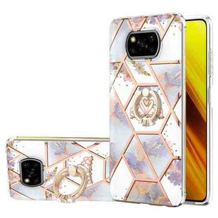For Xiaomi Poco X3 NFC Electroplating Splicing Marble Flower Pattern TPU Shockproof Case with Rhinestone Ring Holder(Imperial Crown)