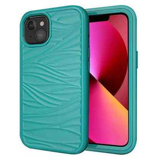 For iPhone 13 Wave Pattern 3 in 1 Silicone + PC Shockproof Protective Case(Dark Sea Green)