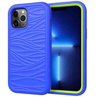 For iPhone 13 Pro Wave Pattern 3 in 1 Silicone + PC Shockproof Protective Case (Blue+Olivine)