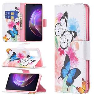 For vivo V21 Colored Drawing Pattern Horizontal Flip Leather Case with Holder & Card Slots & Wallet(Two Butterflies)