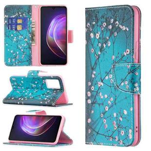 For vivo V21 Colored Drawing Pattern Horizontal Flip Leather Case with Holder & Card Slots & Wallet(Plum Bossom)