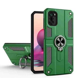 For Xiaomi Redmi Note 10 4G Carbon Fiber Pattern PC + TPU Protective Case with Ring Holder(Dark Green)
