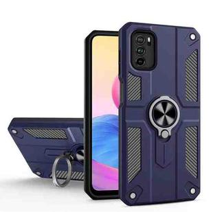 For Xiaomi Redmi Note 10 5G Carbon Fiber Pattern PC + TPU Protective Case with Ring Holder(Sapphire Blue)